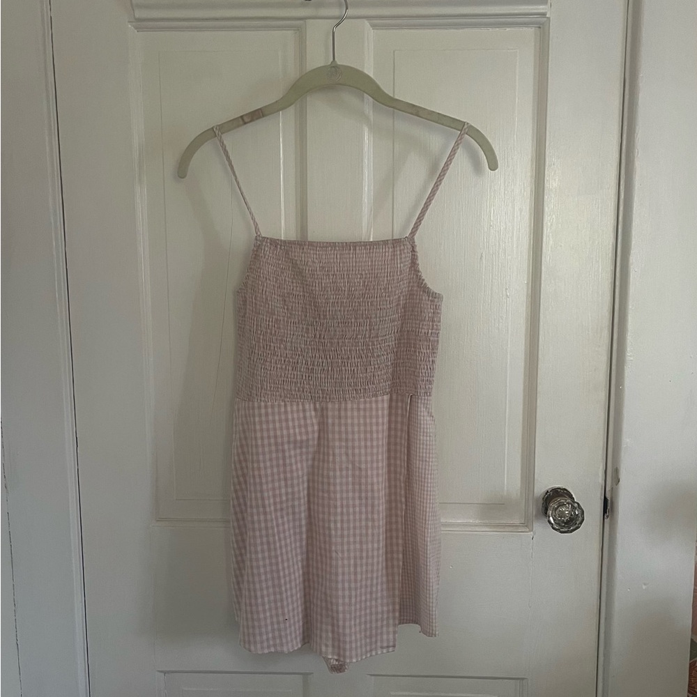 Urban Outfitters Winnie Pink Gingham Smocked Romper